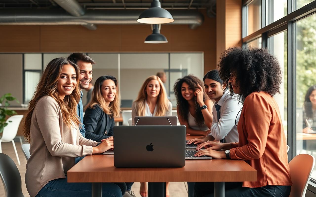 Profissionais em ambientes industrial e corporativo